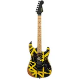 EVH LTD Striped Series Frankenstein MN Black with Yellow Stripes Aged - E-Gitarre