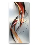 Kreative Feder Funkwanduhr 3D Design-Wanduhr „Abstrakt Rot“ aus gebürstetem Aluminium (ohne Ticken; flüsterleises Funkuhrwerk; außergewöhnlich, modern) silberfarben 25 cm x 50 cm