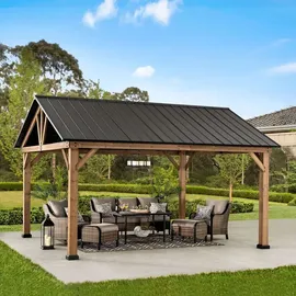 Sunjoy Gazebo Rebra Zedernholz 404 cm x 465 cm Anthrazit FSC®