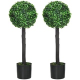 Homcom Künstliche Pflanzen, 2er-Set UV-beständige Zimmerpflanze, 60 cm Buchsbaum,