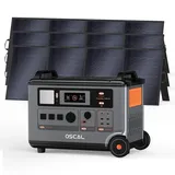 OSCAL 3600Wh Tragbare Powerstation 3600W Solargenerator mit 3 * 400W Solarpanel PowerMax 3600 SE, 2-std Schnellladung, LiFePO4 Akku Power Station für Zuhause, Camping, Wohnmobil, Notfälle