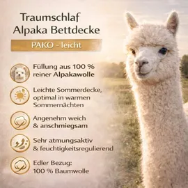 Traumschlaf Alpaka Bettdecke Pako leicht, Füllung: 100% Alpakawolle 140x200 cm - weiß