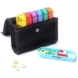 Stronrive Tablettenbox 7 Tage 4 Fächer Pillendose Klein Medikamentenbox Leder Tablettentasche für Vitamine, Nahrungsergänzungsmittel und Medikamente