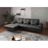 Sit & More Ecksofa, Anthrazit, Textil, Leder, Kombination Echtleder/Stoff, Nappaleder, 4,5-Sitzer, Ottomane links, L-Form, 279x185 cm, Made in Europe, Goldenes M, DGM-Klimapakt, Armteil links, rechts, Wohnzimmer, Sofas & Couches, Wohnlandschaften, Ecksofas