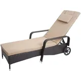 MCW Poly-Rattan Sonnenliege Cesena, Relaxliege Gartenliege Liege, Alu ~ braun, Kissen beige