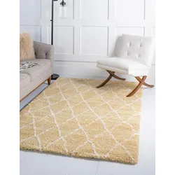 Hochflor-Teppich "Temara Shag Lagerräumung", gelb (gelb, elfenbeinfarben), B:152cm H:51mm L:244cm, Polypropylen (PP), MYFLAIR MÖBEL & ACCESSOIRES, Teppiche, gewebt, Rauten Design, weich & kuschelig