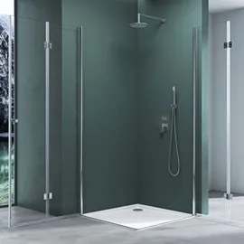 mai & mai Duschkabine Komplett Duschtasse Falttür 180° Klarglas 100x80x190cm ESG Klappbar Faltbar Duschtür Lotus-effekt NANO Eckeinstieg R26 - Mai&mai