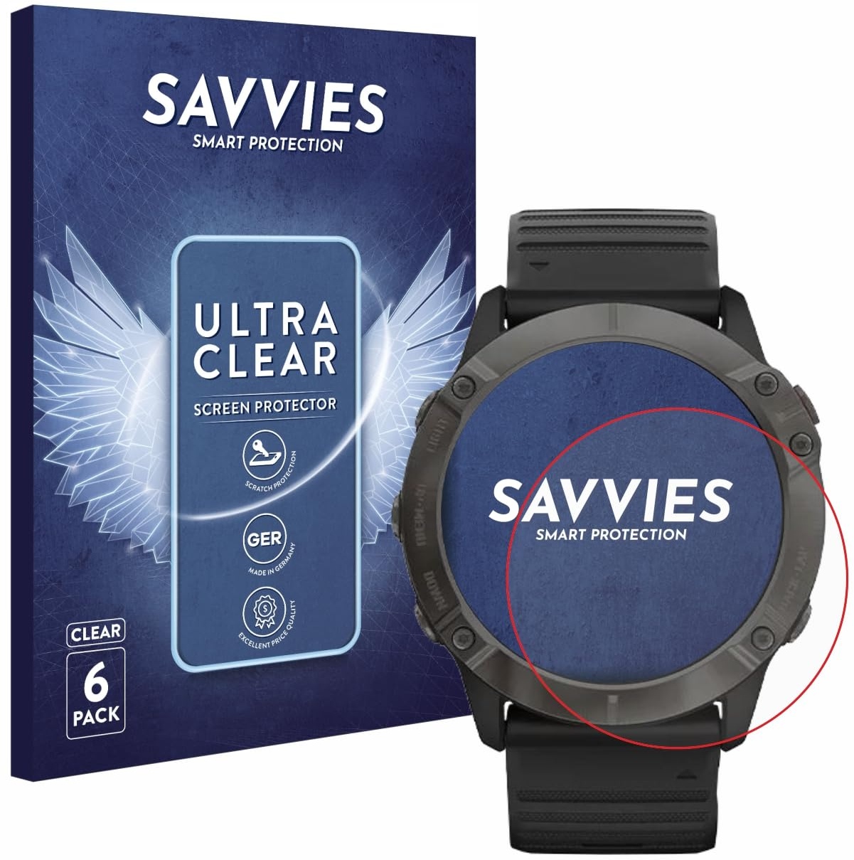 Savvies 6 Stück Schutzfolie für Garmin Fenix 6X Pro Solar Displayschutz-Folie Ultra-Transparent