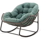 Yorbay Schaukelsessel Wohnzimmer, Rattanstuhl (mit Metallgestell & Kissen, Relaxstuhl) grün