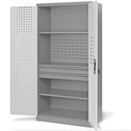Jan Nowak Werkzeugschrank Werkstattschrank mit Schubladen Flügeltüren 3 Fachböden Pulverbeschichtung 185 cm x 92 cm x 50 cm (Grau)