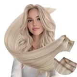 Ugeat Weft Tressen Echthaar Extensions Brazilian Echthaar Tressen 60cm Farbe Aschblond Hervorgehoben mit Gelbblond 105g Human Hair Echthaar Tressen Hautschuss Doppelschuss