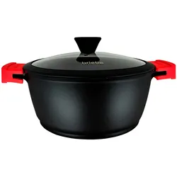 Briebe Black Titanium Kochtopf InduktionTitan, Topf 20cm Gussaluminium, PFOA-Freie, Glasdeckel, Schwarz