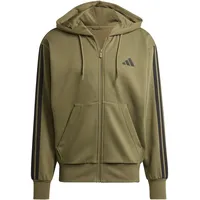 adidas Men's Essential Three Stripes Fleece Zipper Hoodie, Olive strata/Black, XL