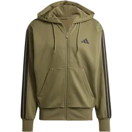 adidas Men's Essential Three Stripes Fleece Zipper Hoodie, Olive strata/Black, XL