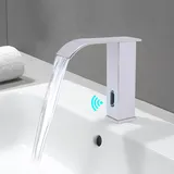Wasserhahn Bad Infrarot Automatisch Sensor Wasserhahn Bad Berührungsloser Waschtischarmatur Edelstahl Wasserhahn Heiß und Kaltwasserhahn Batteriebetrieben Höhe 18cm Weiß