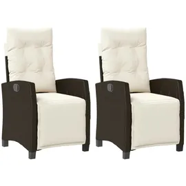 vidaXL Gartensessel mit Fußteil 2 Stk. Verstellbar Braun Poly Rattan