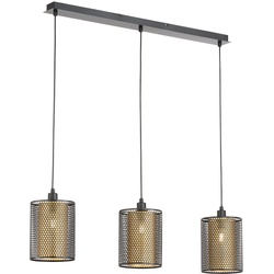 Hängeleuchte 3 flammig Pendelleuchte schwarz Esszimmerlampe Höhenverstellbar, Metall goldfarben, 3x E14 Fassungen, LxBxH 85x15x150cm, WOFI 12109