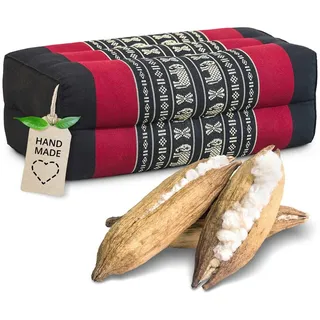 Livasia Block Yogakissen eckig - 17x34x12cm - Meditationskissen mit Kapok, Stützkissen Bolster rechteckig, Yoga Pilates Zubehör Nackenkissen, Thaikissen fest handgefertigt (Schwarz/Elefanten)