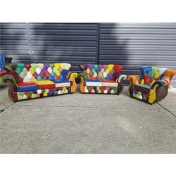 Casa Padrino Luxus Chesterfield Leder Wohnzimmer Set Bunt / Dunkelbraun - Patchwork Echtleder Möbel