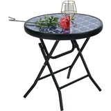 PHIVILLA Klappbar Runder Beistelltisch Glas aus Metall Gartentisch Kaffeetisch Klein Balkontisch wetterfest pflegeleicht für Balkon Garten Terrasse Wohnzimmer