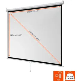 Celexon basic Rollo-Leinwand 135" | 240x240 cm 1:1 | ausziehbare Full-HD 4K Beamer-Leinwand für Heimkino oder Büro-Präsentationen | Projektionsl...