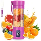 Mixer Smoothie Maker, Elektrischer USB-Entsafter Mixer, Tragbarer Mini-Mixer für Shakes und Smoothies, Saft, 380 ml, Sechs Klingen Ideal zum Mischen(Lila)