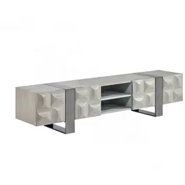 KAWOLA MARGO Lowboard 180/42/40 cm Grau/Edelstahl gebürstet