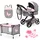 Bayer Design 17033AD Puppenwagen Xeo, Verstellbarer Griff, Schwenkschieber, wandelbar als Jogger, Schlafsack, Puppenbett, Zubehör, Jeans-grau, Rosa