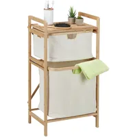 Relaxdays Wäschekorb Regal Bambus Wäschesortierer 2 Fächer, HBT: 85x44x33 cm, Badregal mit Wäschesammler, natur/beige