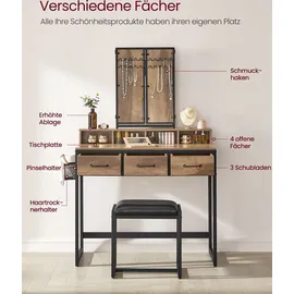 VASAGLE Schminktisch mit Hocker Eichenbraun-Schwarz