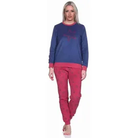 normann Kuscheliger Damen Frottee Schlafanzug Langarm mit Bündchen in toller Sterne Optik, Farbe:blau, Größe:36-38 - 36-38