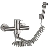 Wandarmatur mit Handbrause Küchenspüle Küchenarmatur Wasserhahn Edelstahl Heiß/Kaltwasser Waschwanne Drehbar (Gebürstet)
