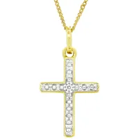 Kettenanhänger FIRETTI "Schmuck Geschenk Gold 333 Halsschmuck Anhänger für Halskette Kreuz", weiß (gelbgoldfarben, weißgoldfarben, weiß, wweiß), Schmuckanhänger, Damen, 0,01 P2 = erkennbare Einschlüsse, Diamanten Gelbgold 333, 0,4 g, Diamanten, Gelbgold 333, Kettenanhänger, mit Brillant