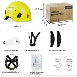 mustbau Sicherheitshelm, EN397 Schutzhelme mit Schweißband und Visier, 53 bis 63cm Verstellbarer Kopfumfang, strapazierfähiges ABS-Material Für Mä