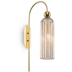 Wandleuchte Wandlampe Schlafzimmerlampe Flurleuchte Gold Metall Glas Cognac