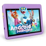 Kinder Tablet 10 Zoll, Android 16, 24 GB RAM, 128 GB Speicher, 6000 mAh, mit Elternkontrolle, Kindersicherung, Schutzhülle, Lila - Lila
