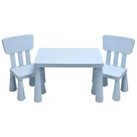 Goplus Kindersitzgruppe Aus Kunststoff, Kindertisch Mit 2 Stühlen, Stuhl Mit Rückenlehne, Mit Runden Kanten, Einfarbiges Design, Für Kinderzimmer (blau)