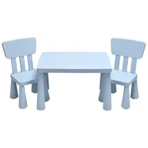 Goplus Kindersitzgruppe Aus Kunststoff, Kindertisch Mit 2 Stühlen, Stuhl Mit Rückenlehne, Mit Runden Kanten, Einfarbiges Design, Für Kinderzimmer (blau)