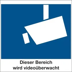 Hinweisschild, Dieser Bereich wird videoüberwacht - DIN 33450 - 150x150x0.45 mm Aluminium geprägt