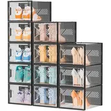 SIMPDIY Schuhboxen Stapelbar Transparent, 24er Pack Schuhkarton, Schuhaufbewahrung mit Deckel für Turnschuhe, Stöckelschuhe und Hausschuhe, bis Größe 46