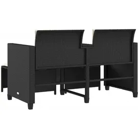 vidaXL Gartensofa 2-Sitzer mit Tisch und Hockern Schwarz Poly Rattan