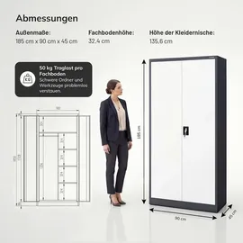 Jan Nowak Mehrzweckschrank 185 x 90 x 45 cm Anthrazit/Weiß