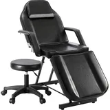 ALLINLIFE Massageliege Klappbar Kosmetikliege mit Rollhocker 3 Zonen Höhenverstellbar Massagetisch Massagebett mit ergonomischer Kopfstütze, Bezug, Armablage, Kissen (Schwarz)