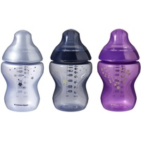 TOMMEE TIPPEE Closer to Nature Babyflaschen, brustähnlicher Sauger mit Anti-Kolik-Ventil, 260ml, 3er Pack, Mitternachtshimmel