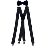 Fabio Farini Hosenträger Herren Hosenträger Pack 3cm X-Form mit passender Fliege Set Dunkelblau 3cm Hosenträger - Dunkelblau Unifarben Fliege blau|schwarz