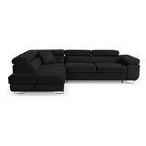 sofiland Ecksofa Aller L-Form mit Schlaffunktion und Bettkasten in Jasmine, Links Ottomane (Schwarz)