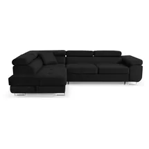 sofiland Ecksofa Aller L-Form mit Schlaffunktion und Bettkasten in Jasmine, Links Ottomane (Schwarz)