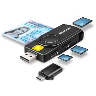 AXAGON CRE-SMP2A USB Smart Card & SD/microSD/SIM Card PocketReader