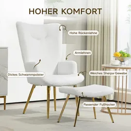Homcom Ohrensessel Weiß Kunststoff, 68x111x73 cm, Wohnzimmer, Sessel, Ohrensessel