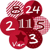 24 Adventskalenderzahlen Aufkleber rot, Durchmesser 4 cm / Sticker, Weihnachten, Adventskalender, DIY Kalender - Rot